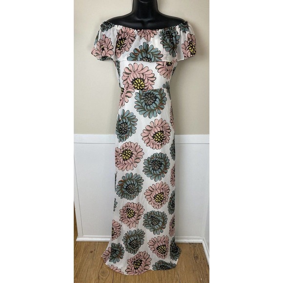 LOFT Marigold Off Shoulder Ruffle Maxi Dress Floral SOLD OUT sz 6 - Picture 4 of 6